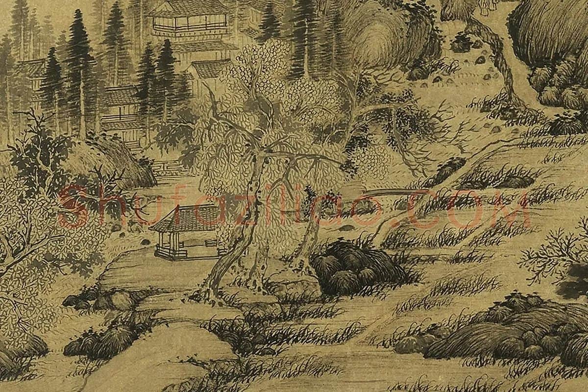 巨然山水画《清源洞图》局部 (1)