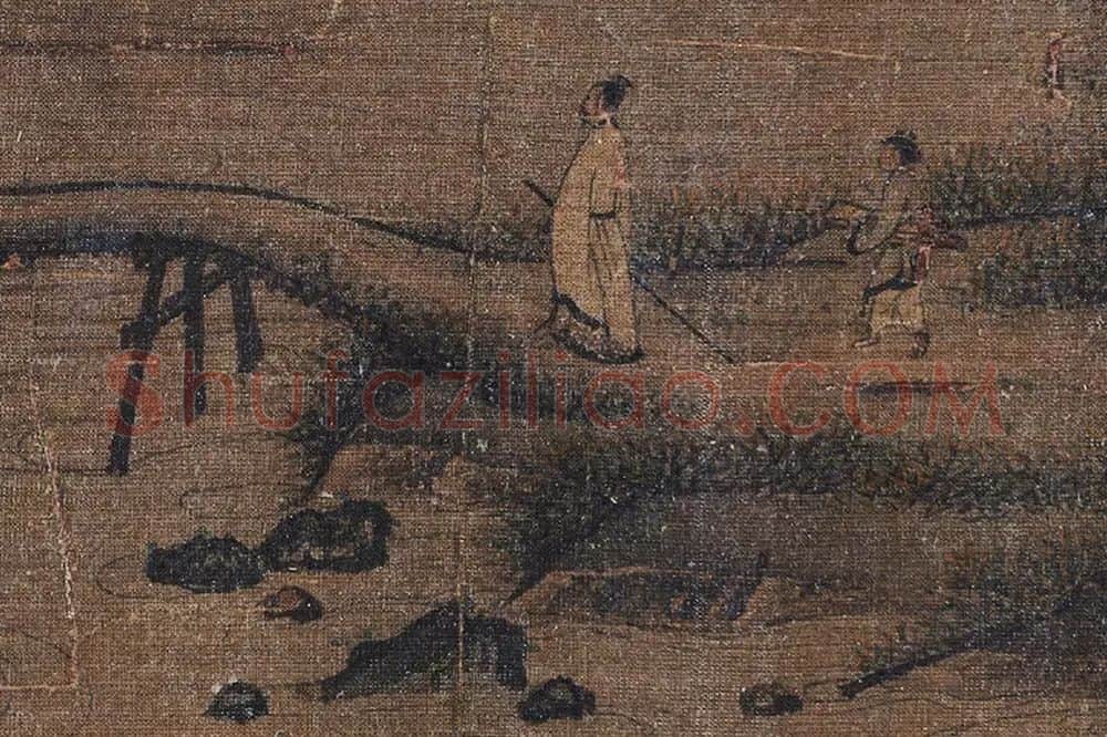 巨然山水人物画《杖藜秋爽图》局部 (1)