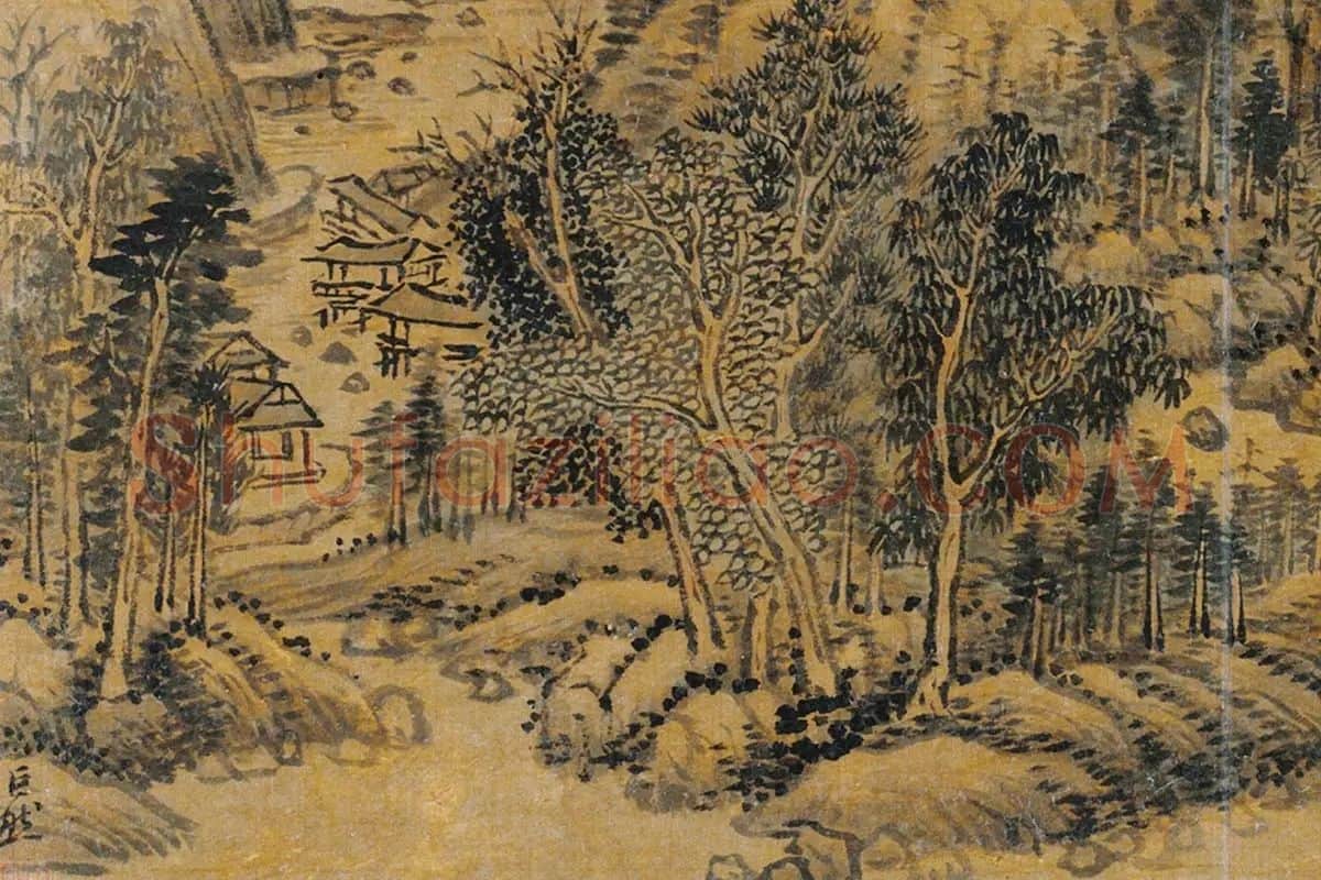 五代巨然山水局部 (1)