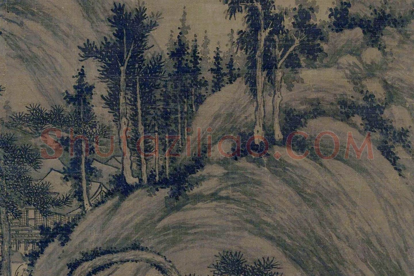 巨然山水《囊琴怀鹤图》局部 (2)