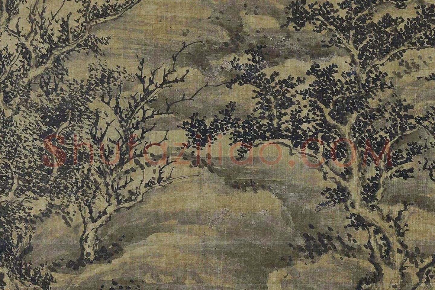 传巨然山水画《溪山林薮图》局部 (2)