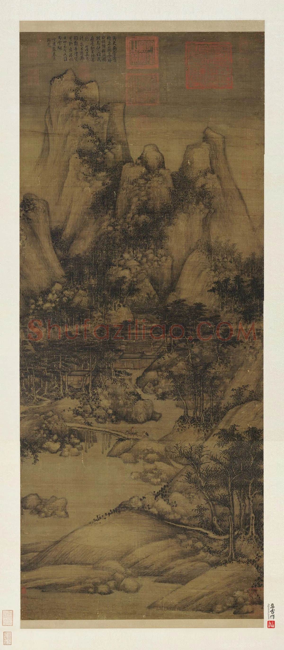 巨然山水画《萧翼赚兰亭图》轴