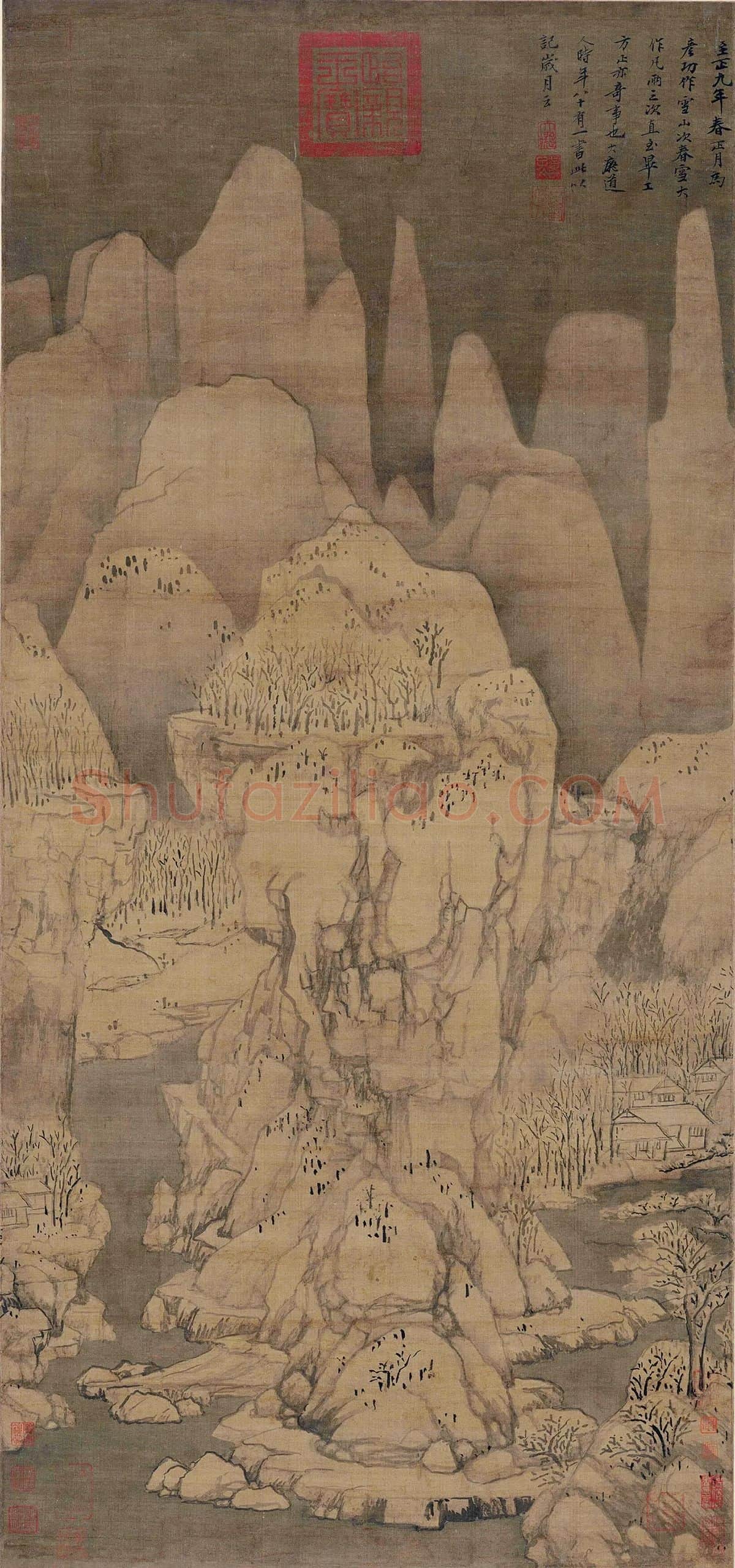 黄公望雪景山水《九峰雪霁图》轴