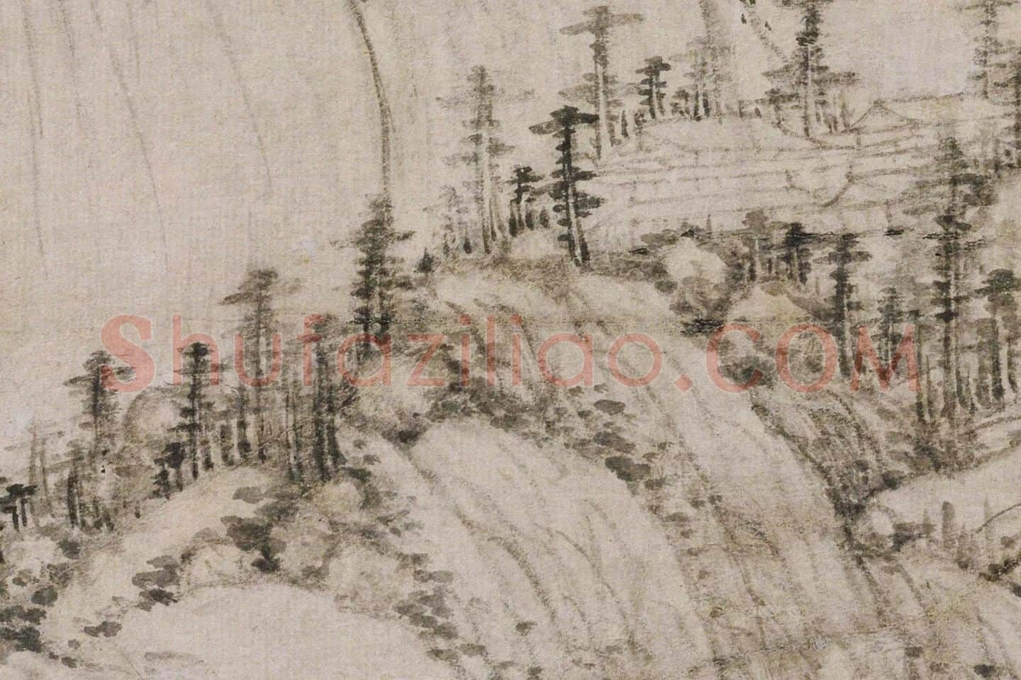 黄公望山水画《丹崖玉树图》高清大图局部 (7)
