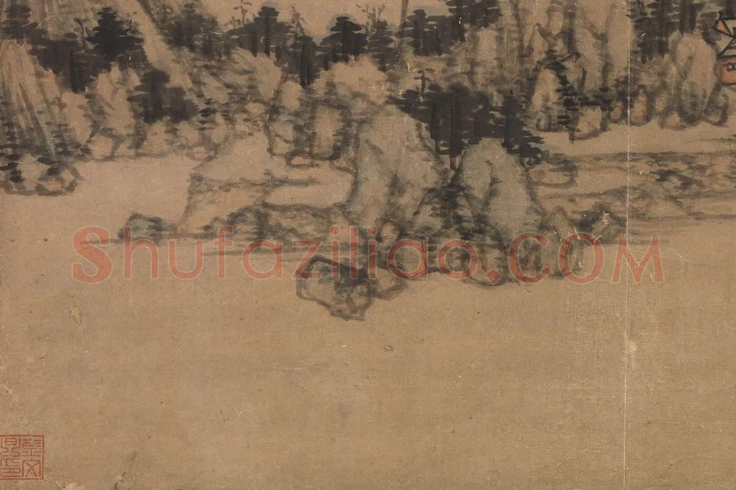 黄公望山水《远屿浮图》局部 (1)