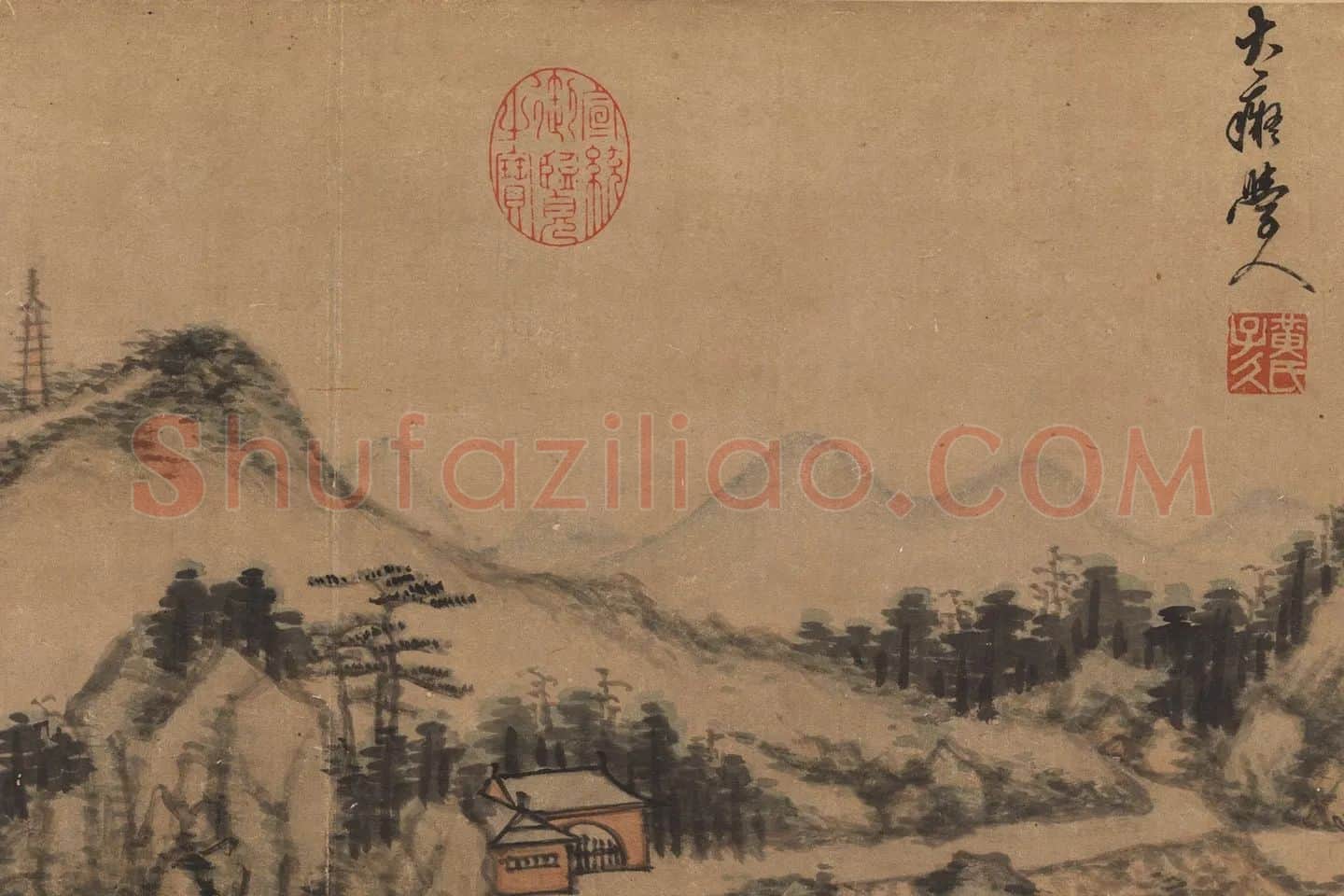 黄公望山水《远屿浮图》局部 (3)