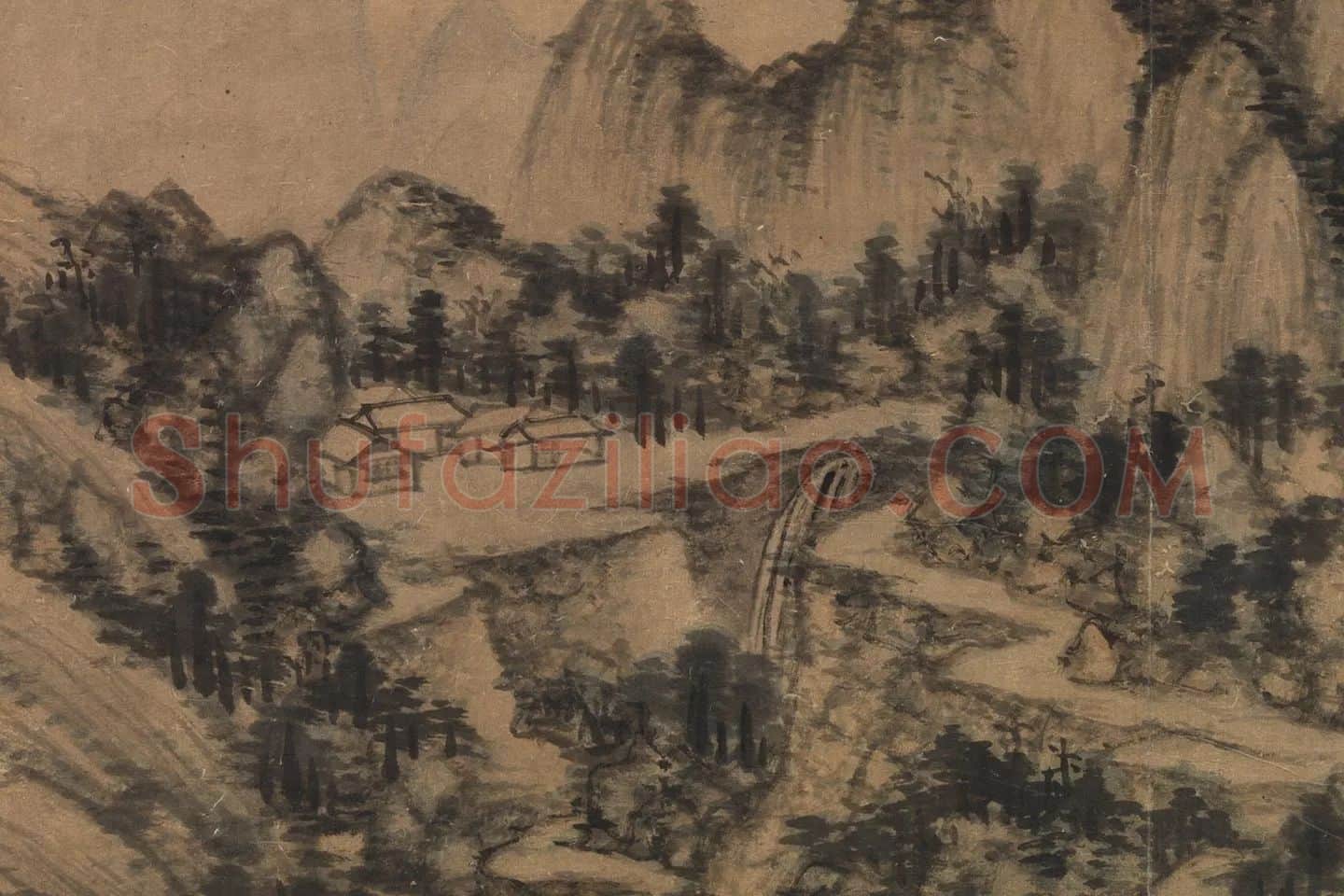 黄公望山水《层岩古寺图》局部 (3)