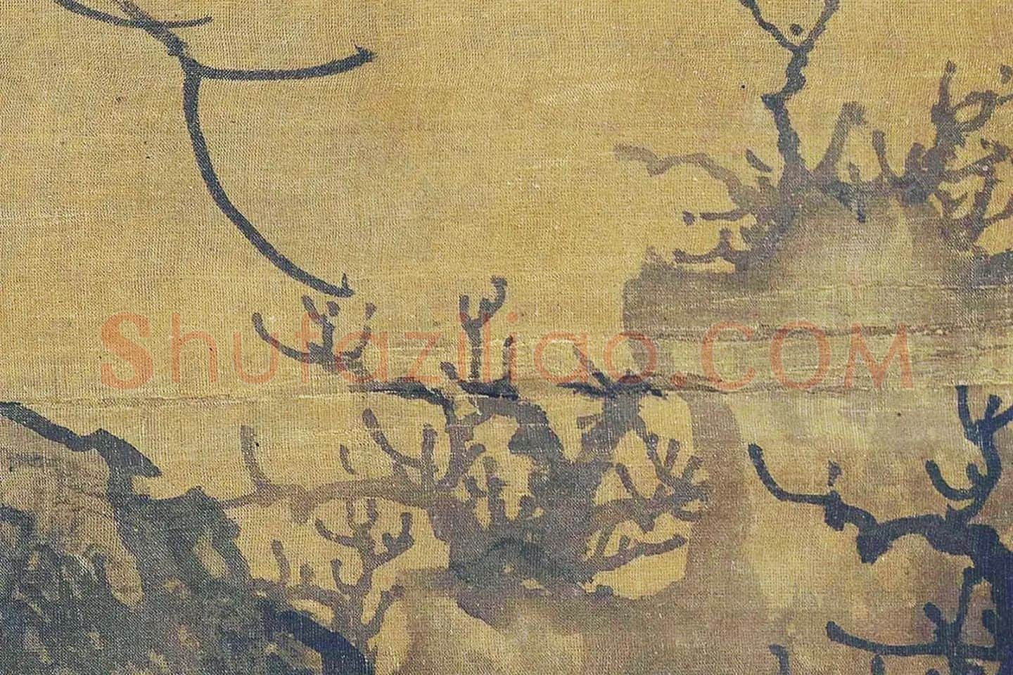 张舜咨山水画《古木飞泉图》高清大图局部 (3)