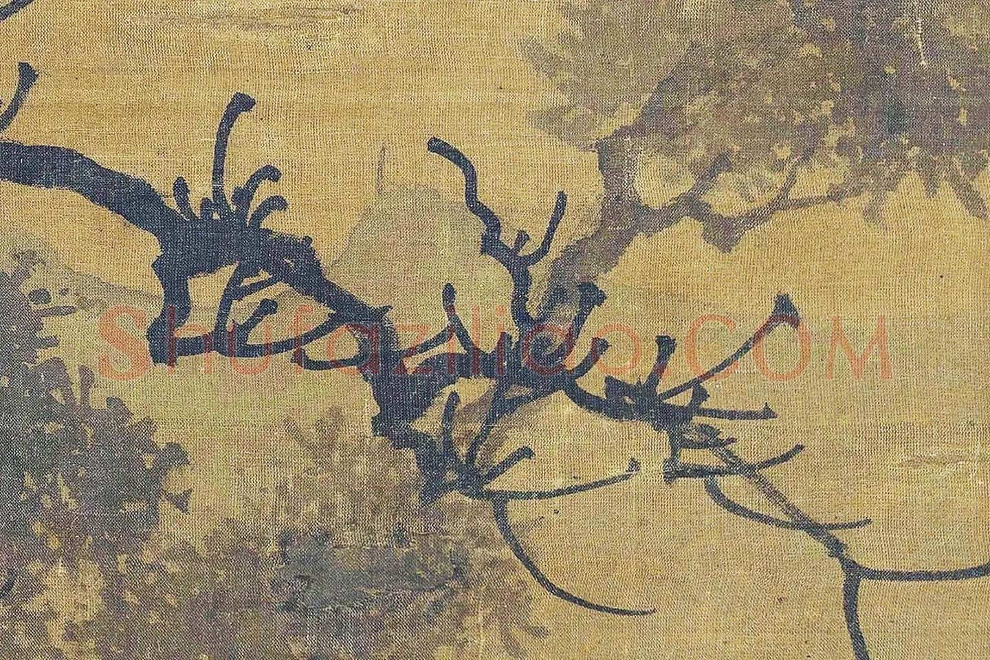 张舜咨山水画《古木飞泉图》高清大图局部 (4)