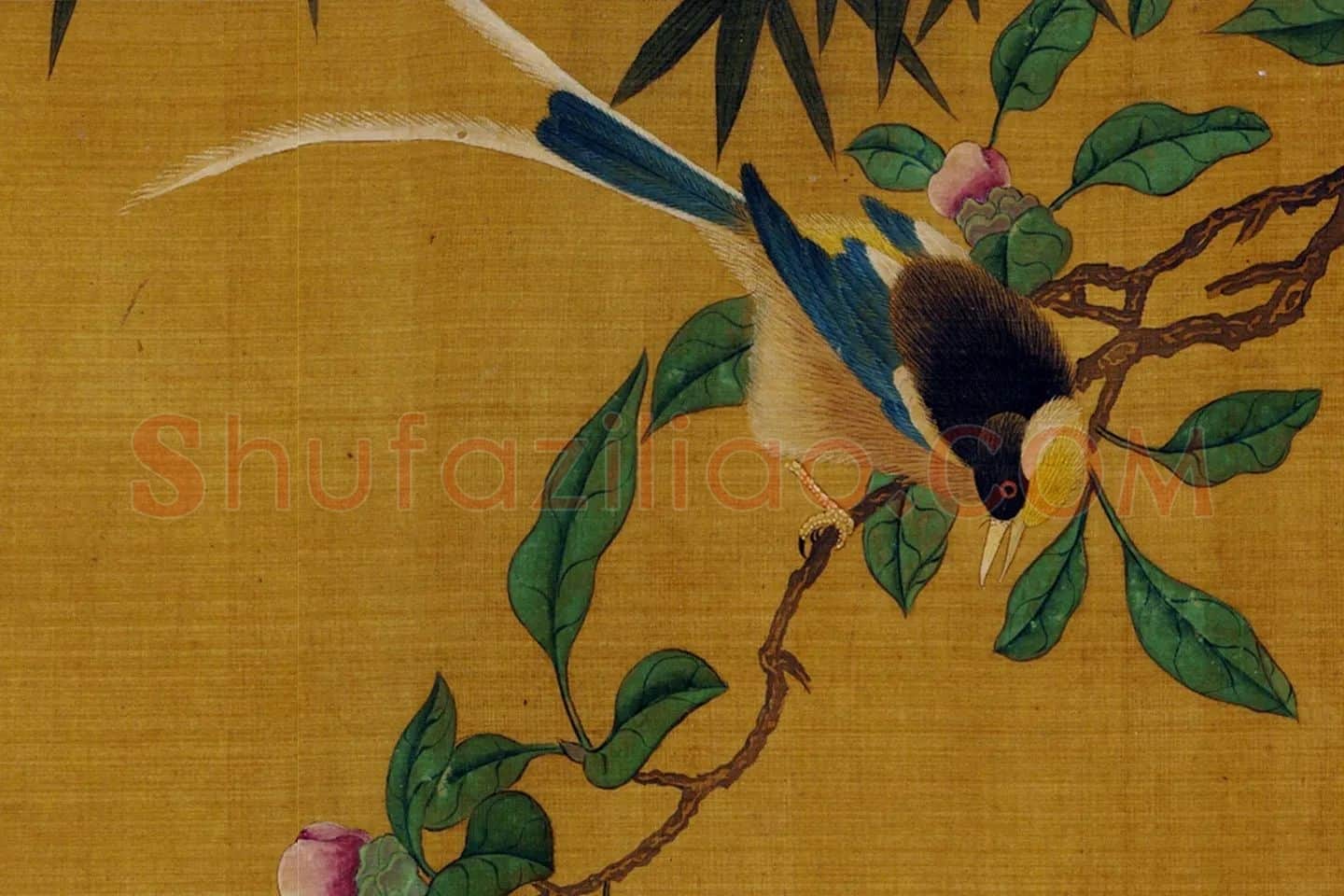 传黄筌花鸟画《翠竹仙禽图》局部 (1)