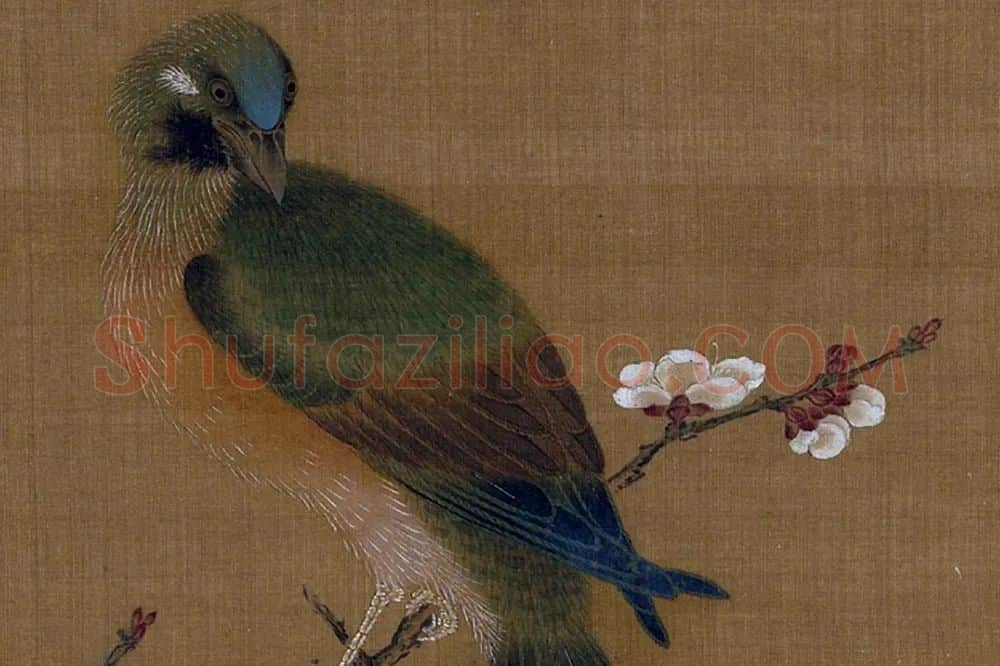 黄筌工笔花鸟画《白梅山鸟图》局部 (1)