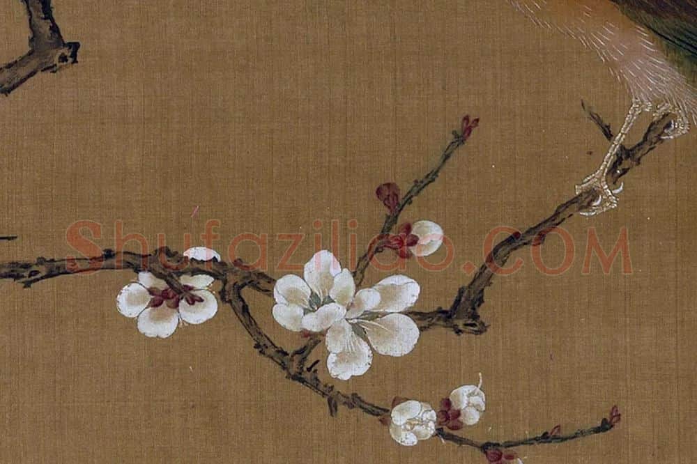 黄筌工笔花鸟画《白梅山鸟图》局部 (2)