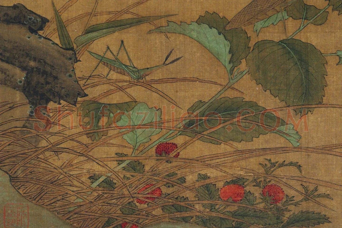黄筌工笔画《绮石秋容》局部 (3)