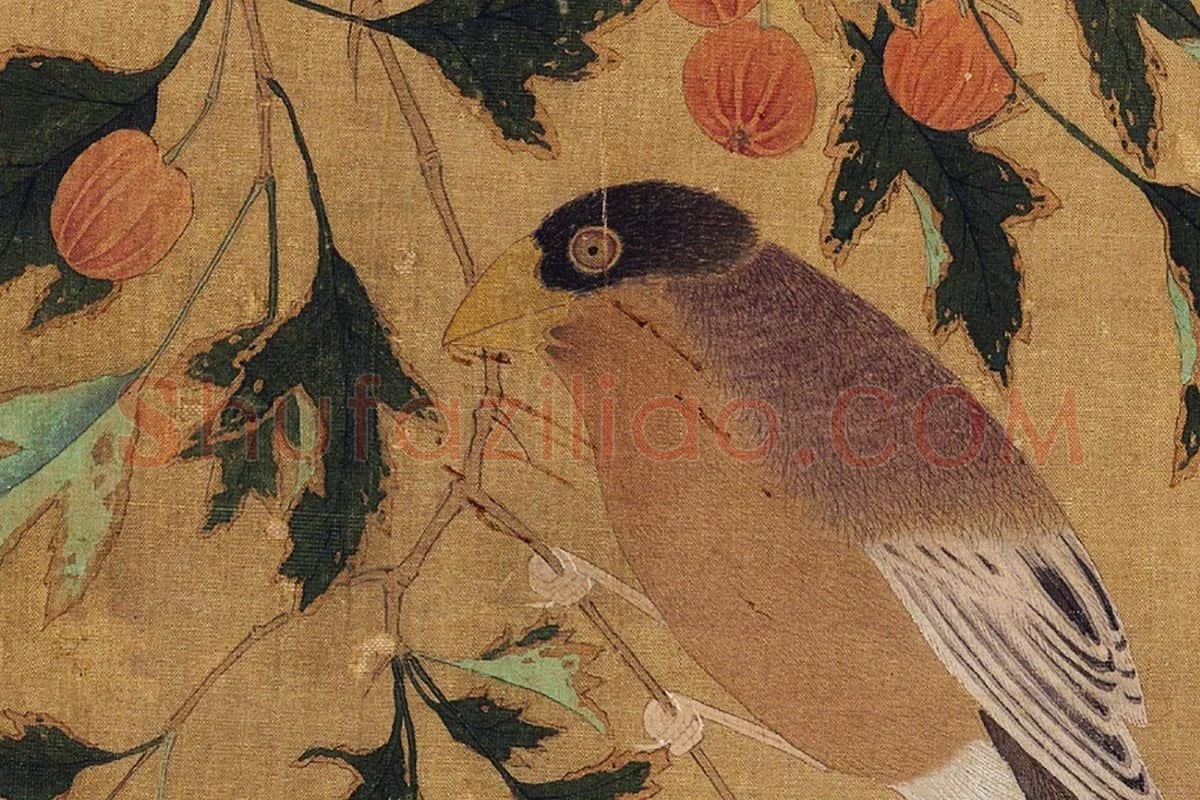 黄筌工笔花鸟《山禽得子图》局部 (1)