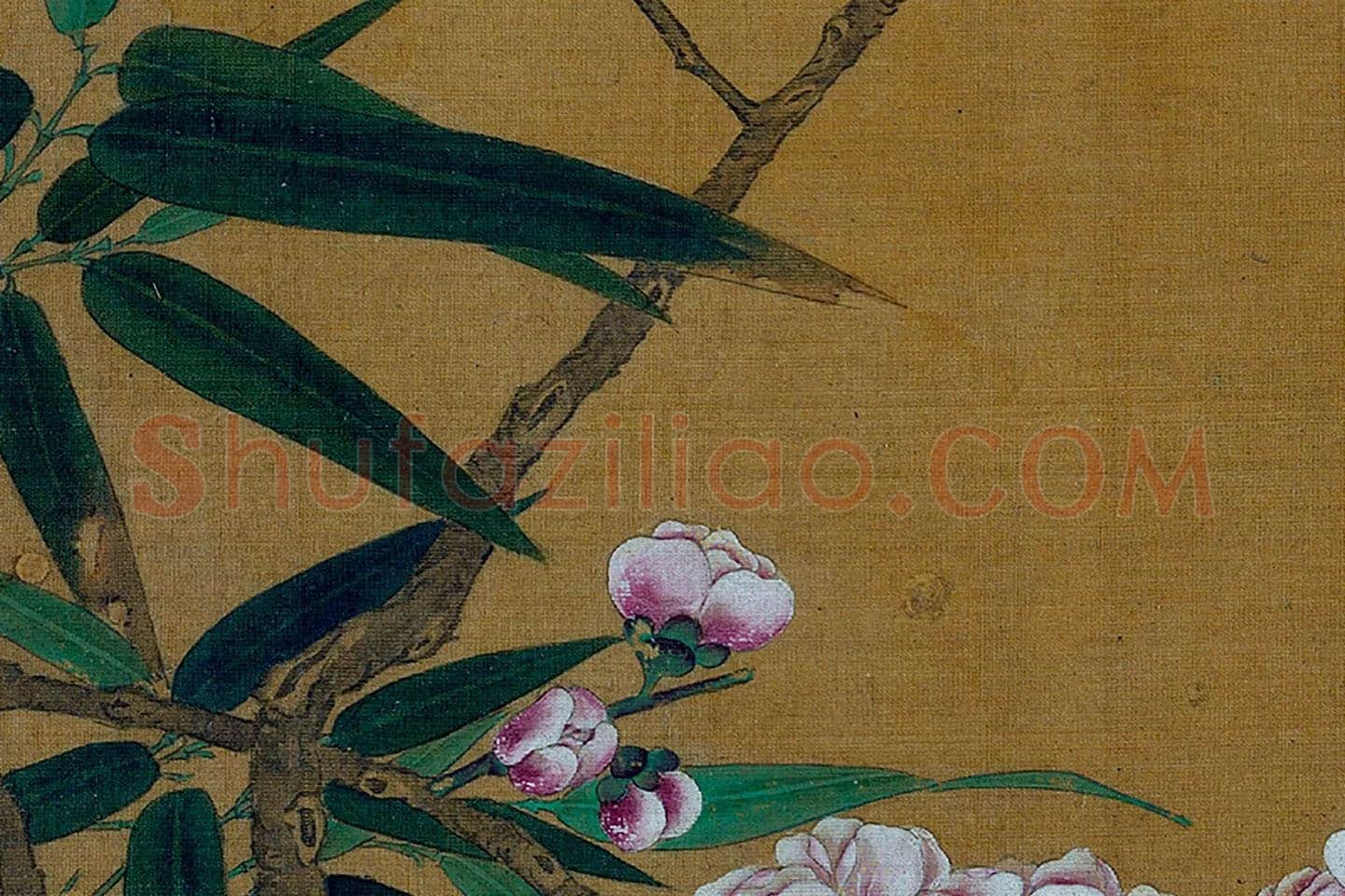 黄筌工笔花鸟画《碧桃翠鸟》局部 (4)