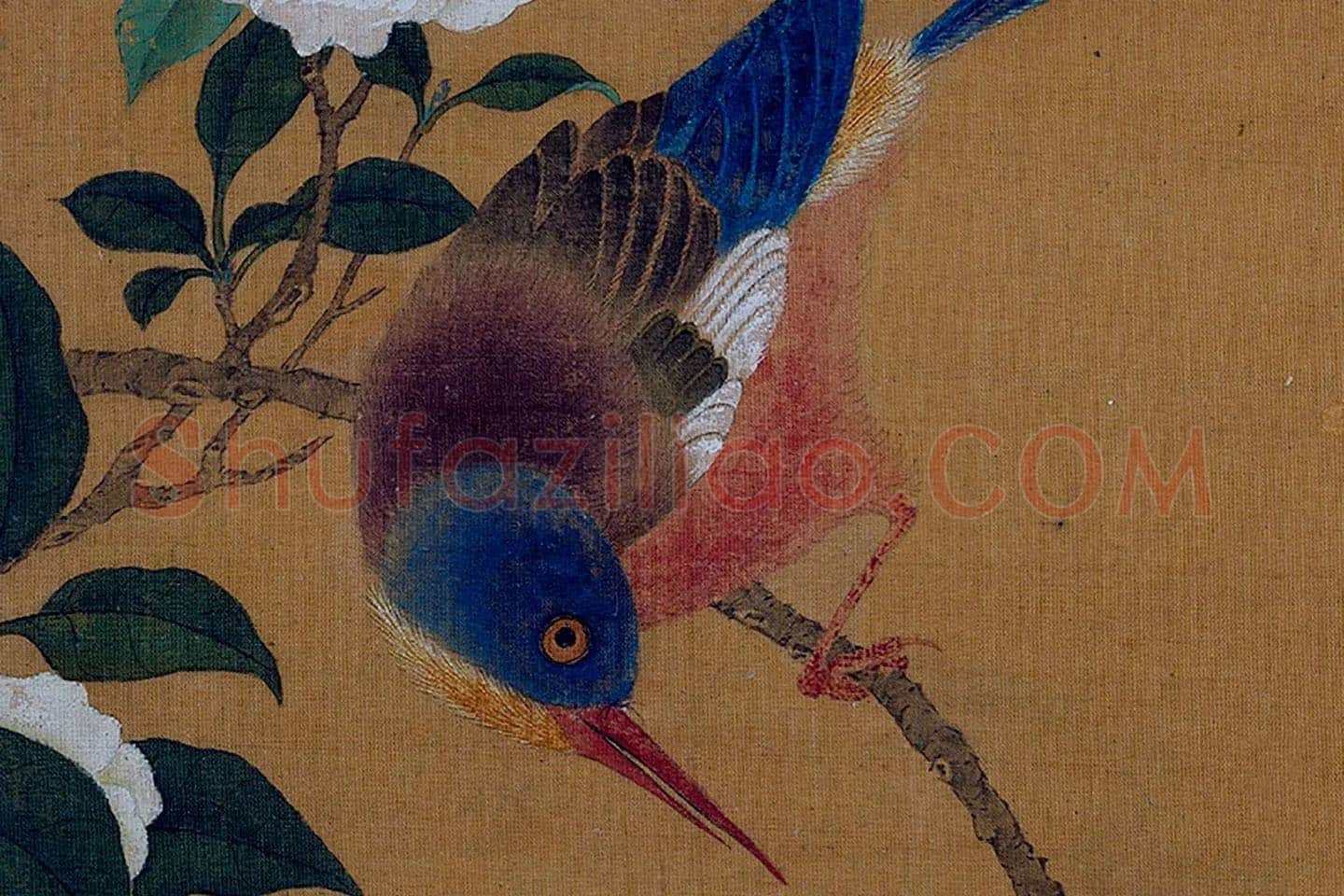 黄筌花鸟工笔《茶花翎毛》局部 (1)