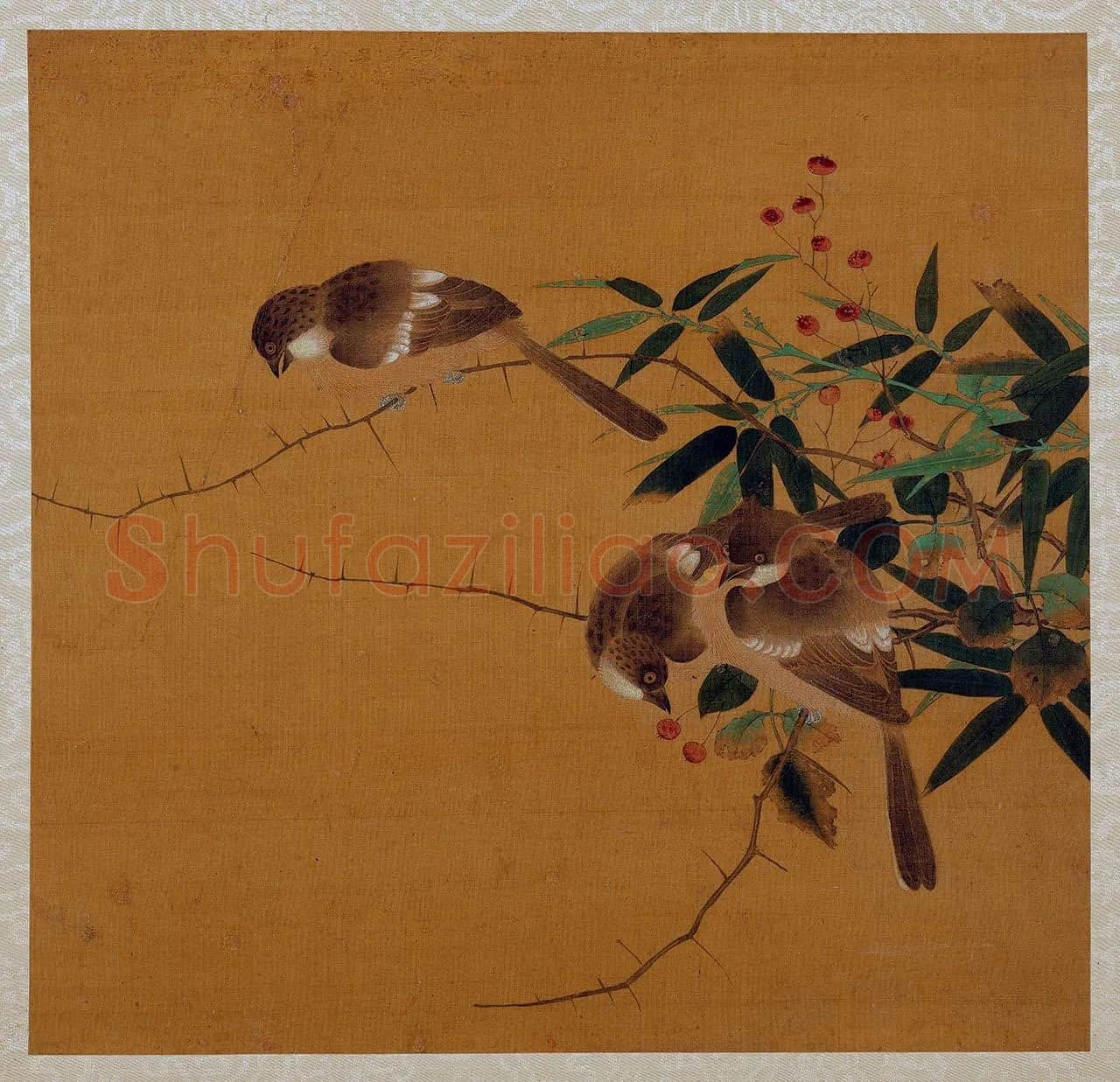 黄筌工笔花鸟画《竹枝翎毛》页