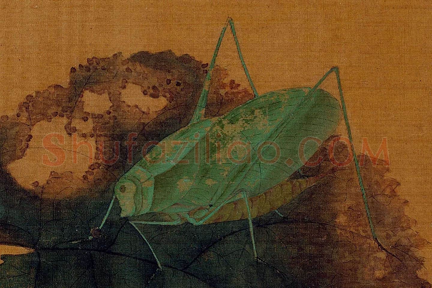 黄筌工笔画《海棠螽斯》局部 (1)