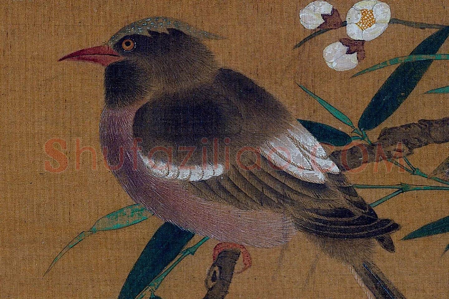黄筌工笔花鸟画《梅竹翎毛》局部 (1)