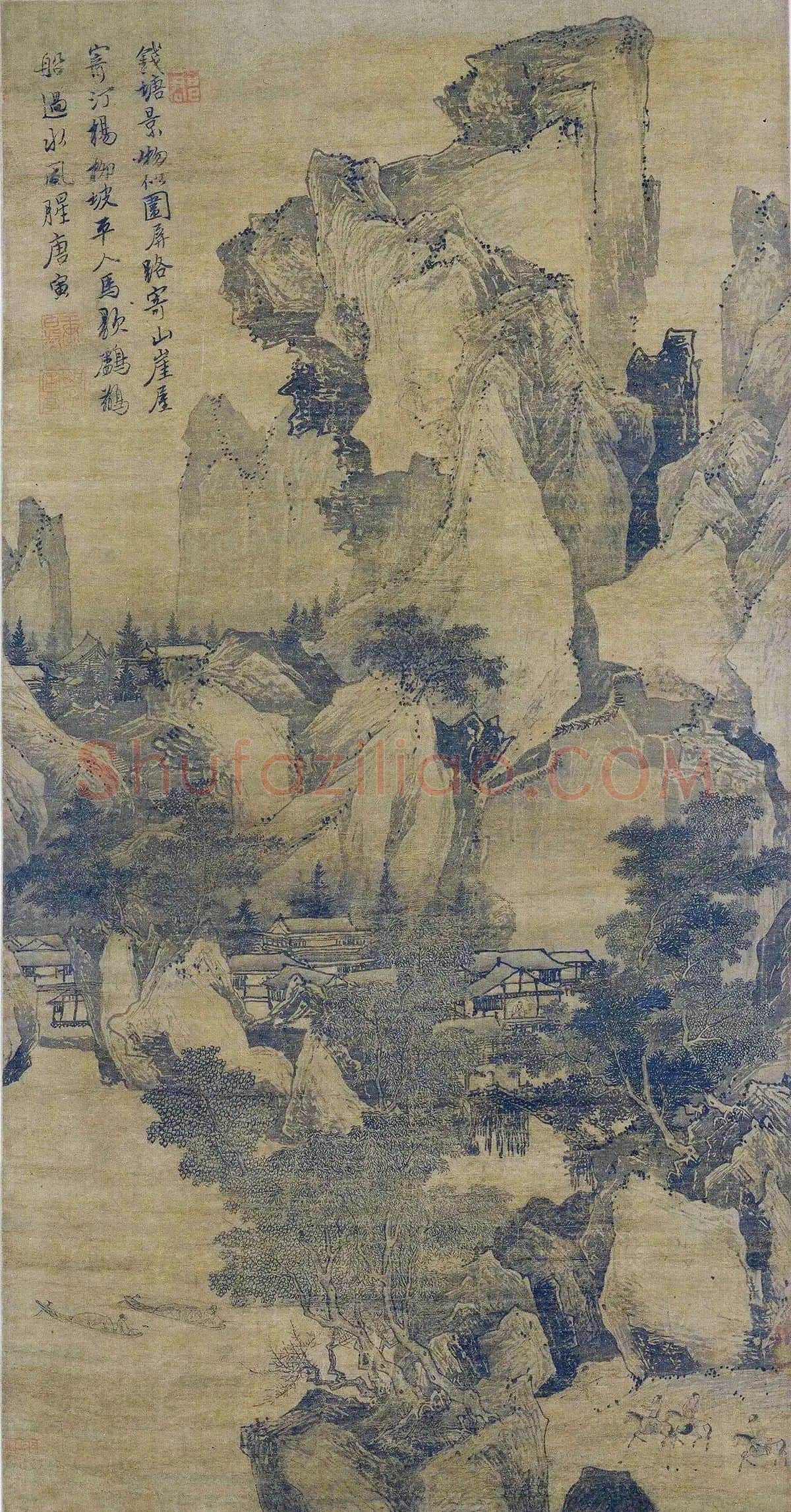 唐寅山水画《钱塘景物图》