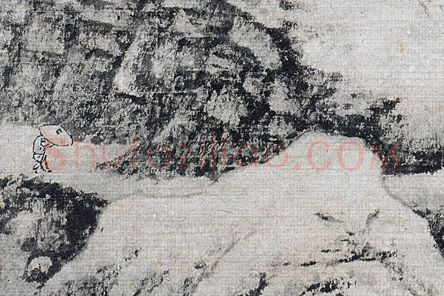 唐寅雪景山水《柴门掩雪图》局部 (1)