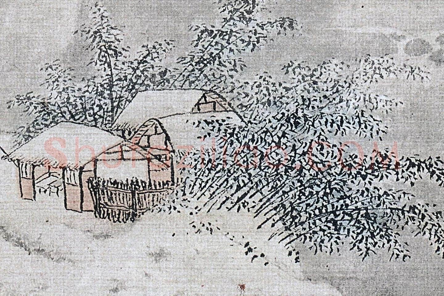 唐寅雪景山水《柴门掩雪图》局部 (2)