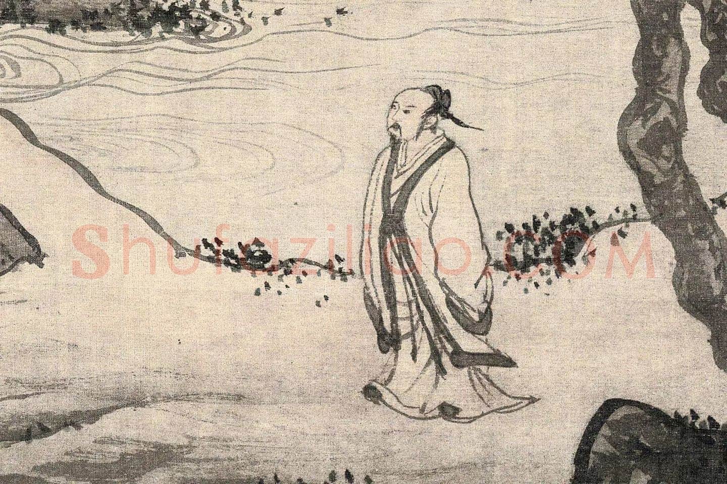 唐寅山水画《步溪图》高清局部-(1)