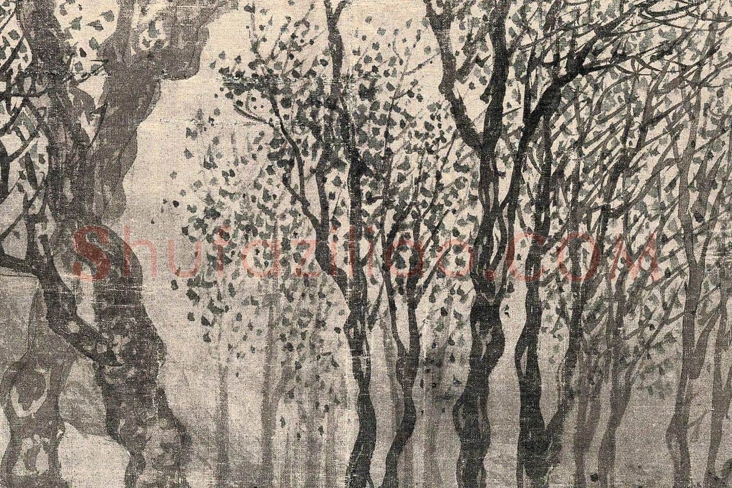 唐寅山水画《步溪图》高清局部-(5)