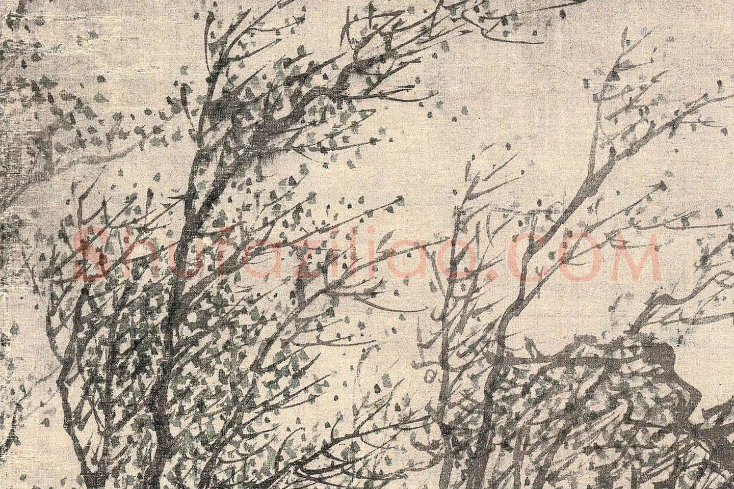 唐寅山水画《步溪图》高清局部-(6)