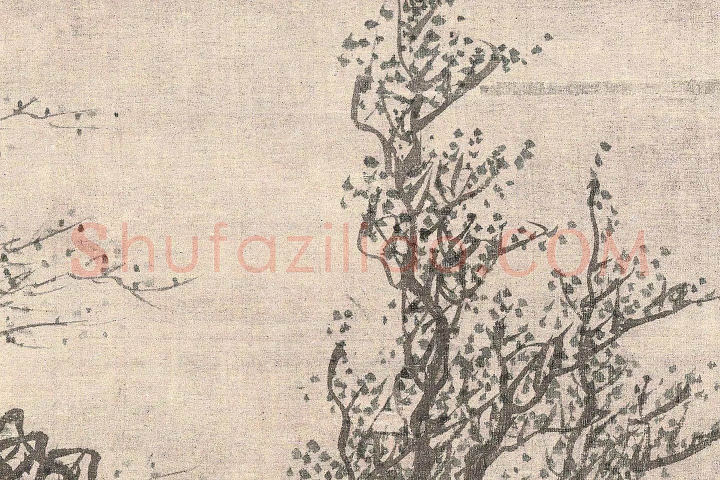 唐寅山水画《步溪图》高清局部-(7)