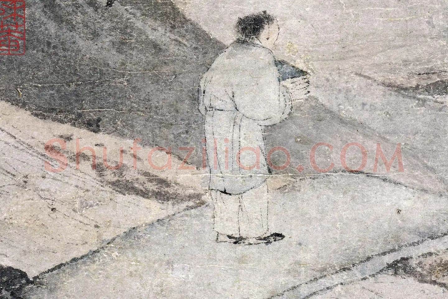 唐寅山水人物画《茅屋蒲团图》局部 (2)