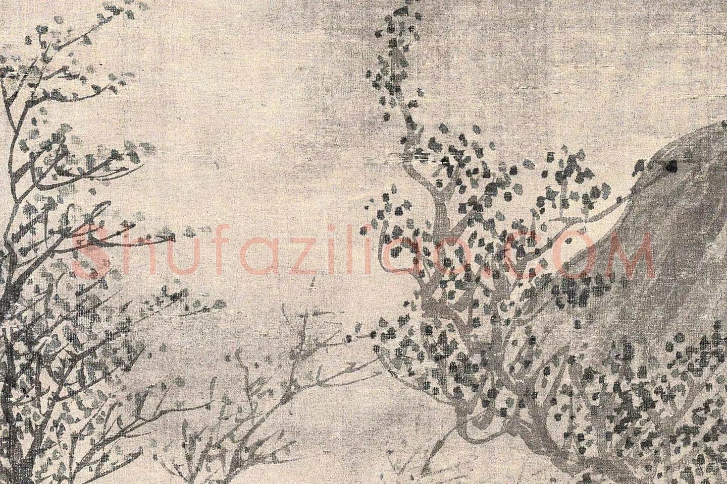 唐寅山水画《步溪图》高清局部-(12)