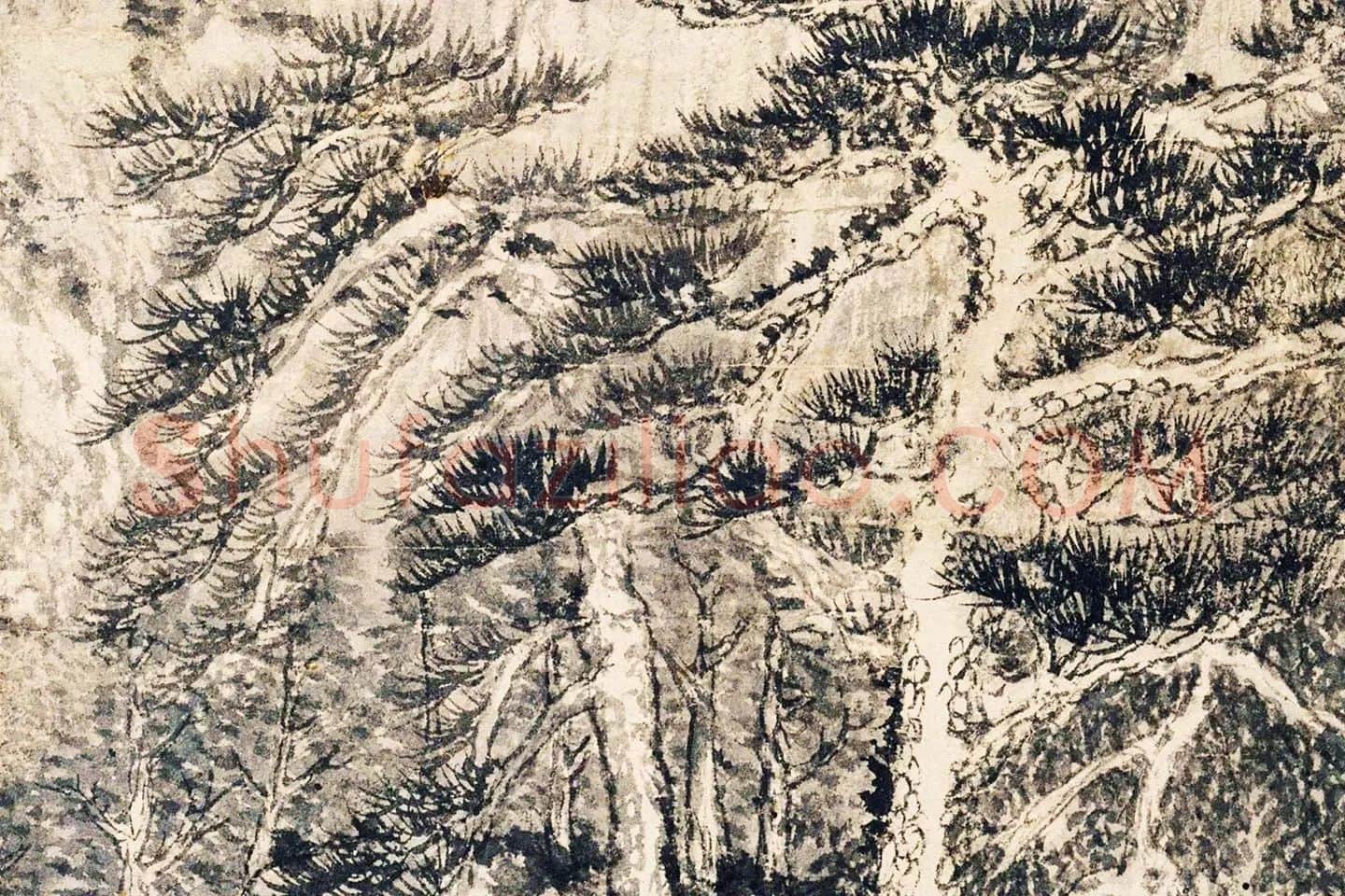 王蒙山水画《夏日山居图》局部 (2)