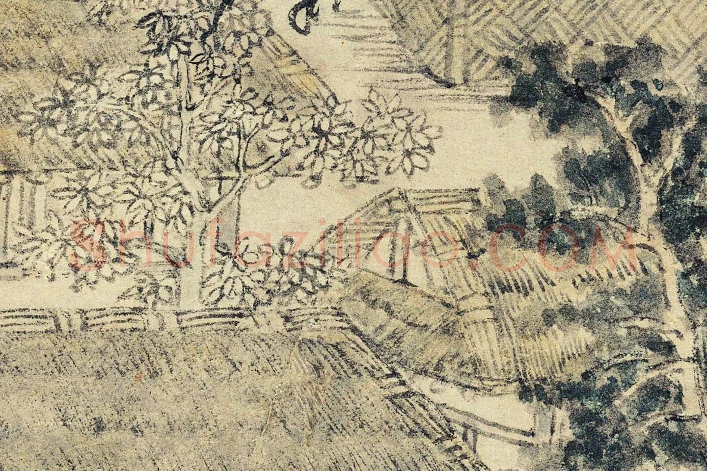 王蒙山水画《西郊草堂图》局部 (4)