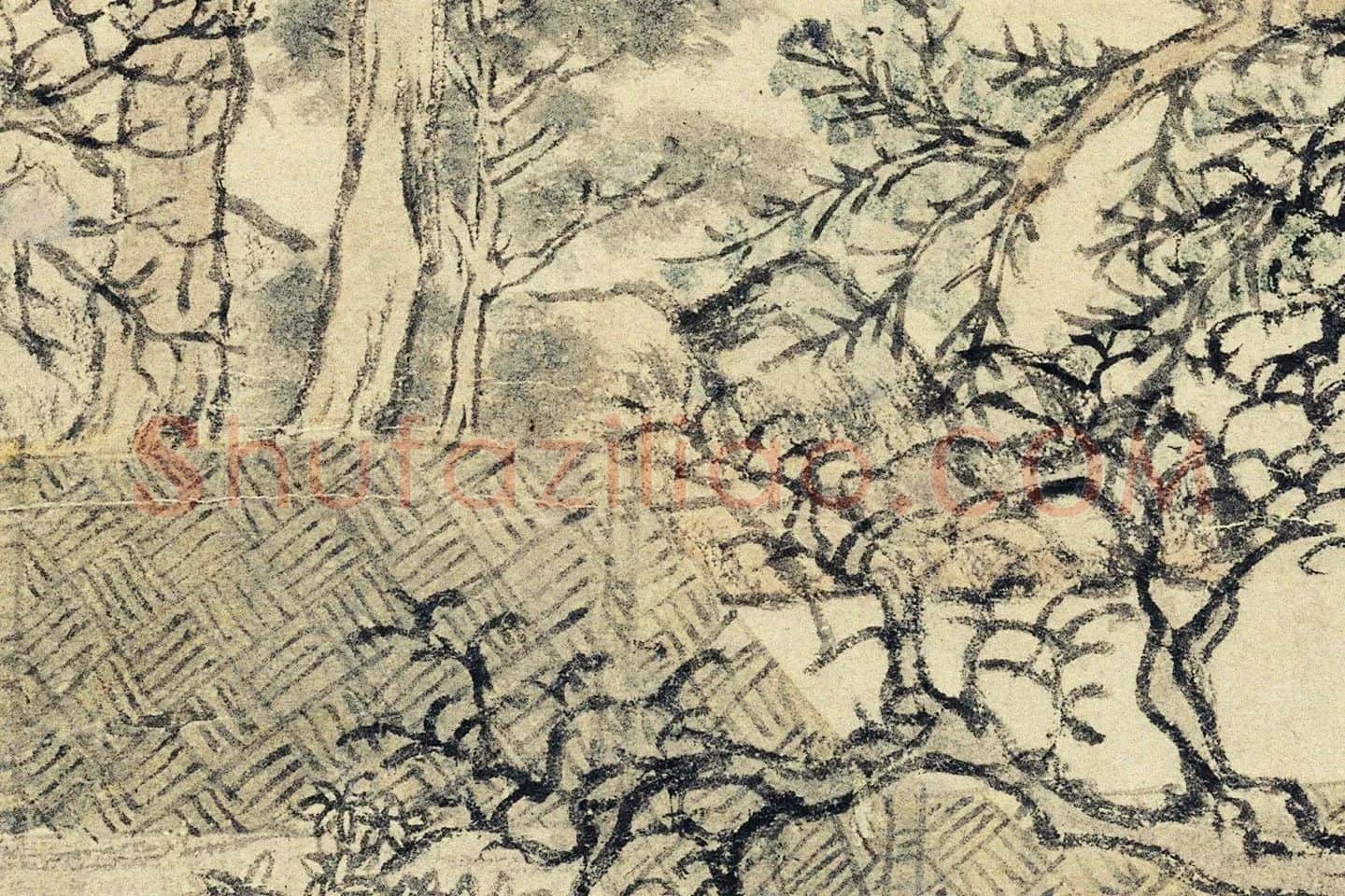 王蒙山水画《西郊草堂图》局部 (5)