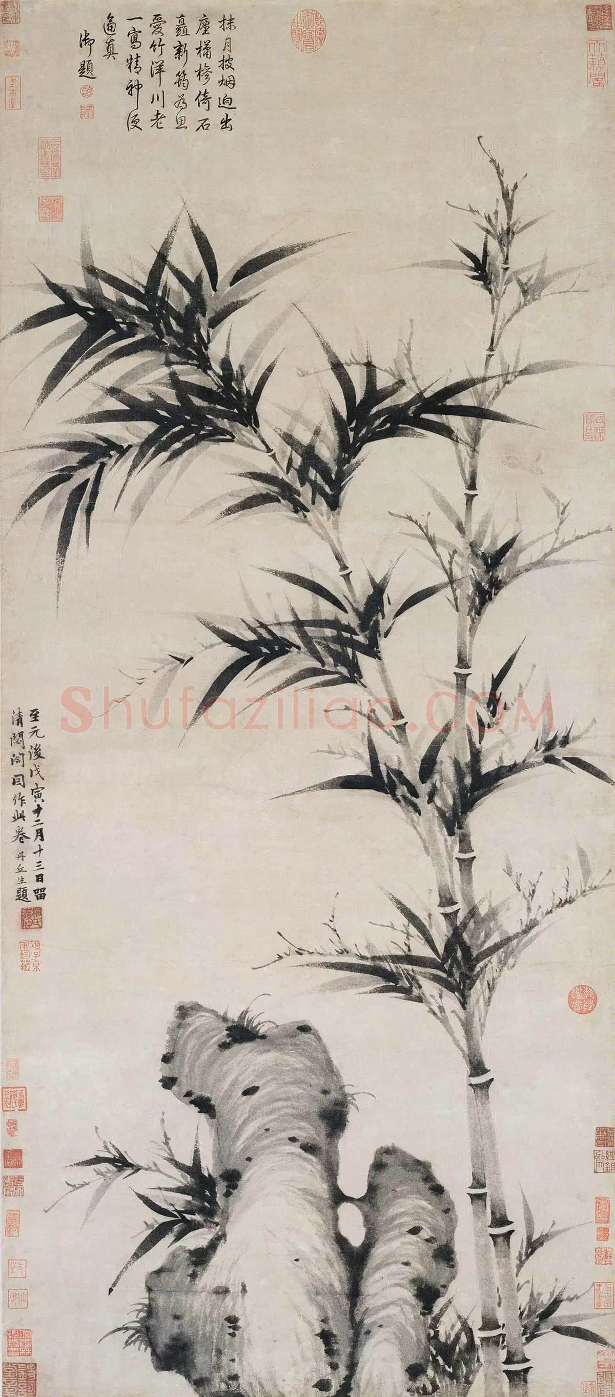 柯九思水墨竹石《清閟阁墨竹图》轴