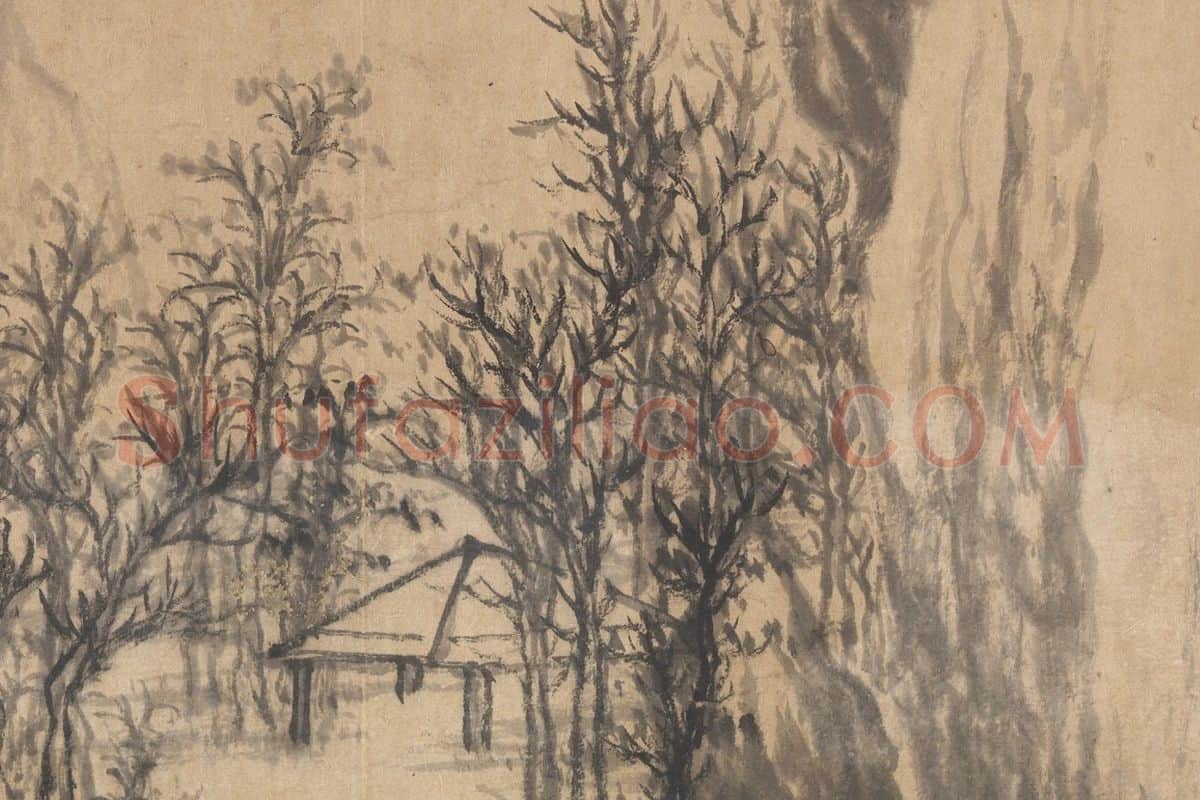 柯九思山水画《秋林晓色图》局部 (2)