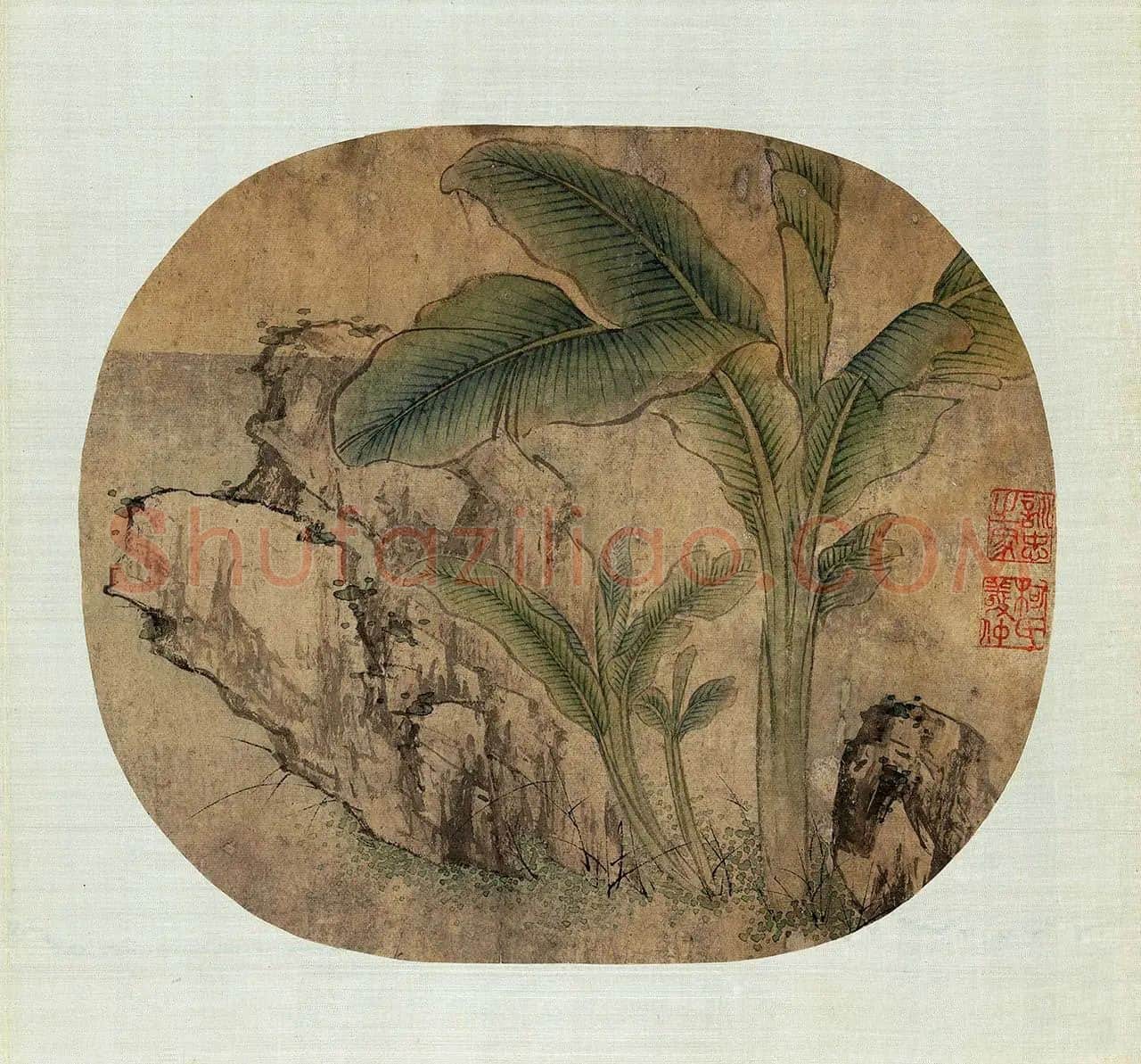 柯九思《芭蕉奇石》团扇页