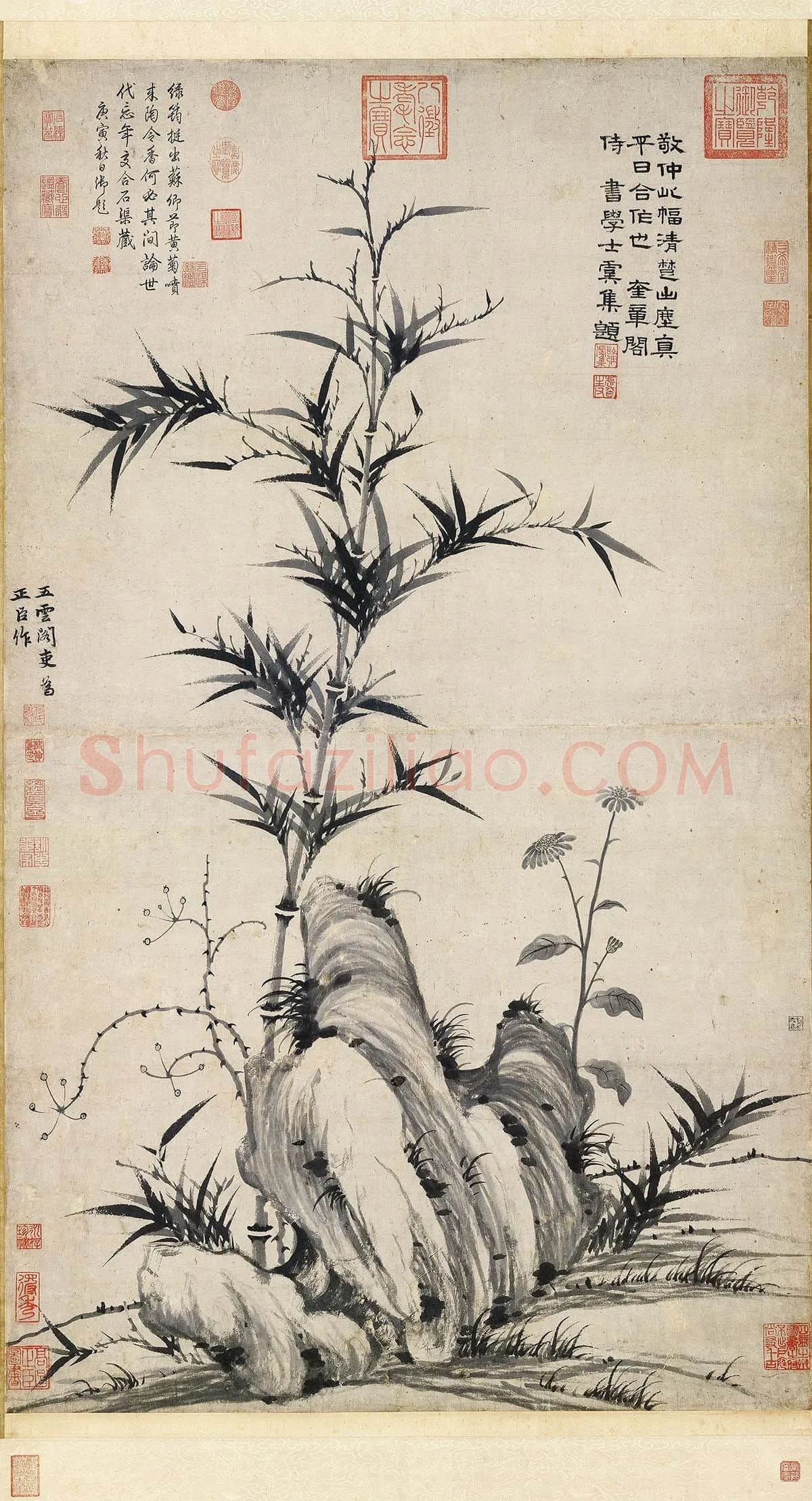 柯九思墨竹《晚香高节图》轴