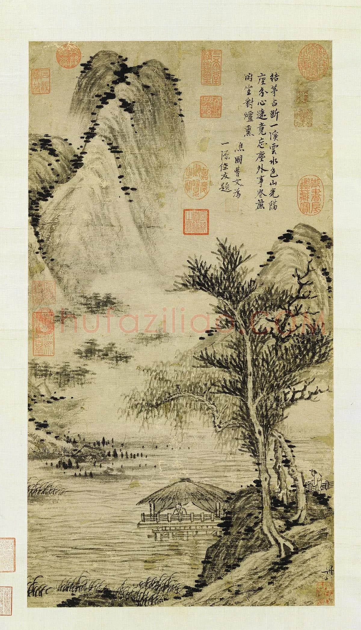 柯九思山水画《谿亭山色图》轴