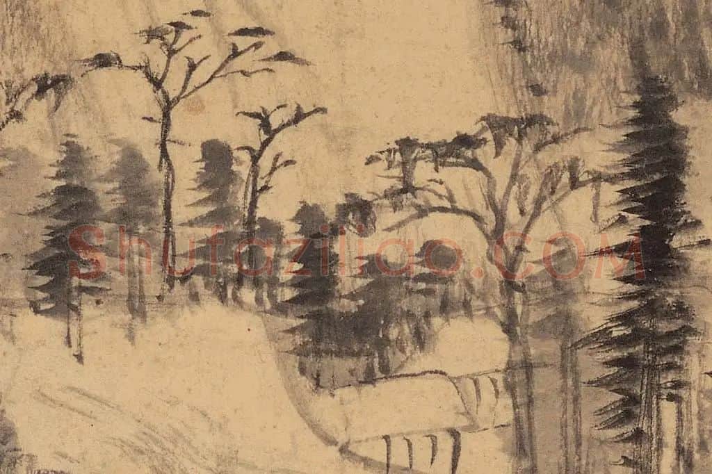 董其昌水墨山水《芳树遥峰图》局部 (3)