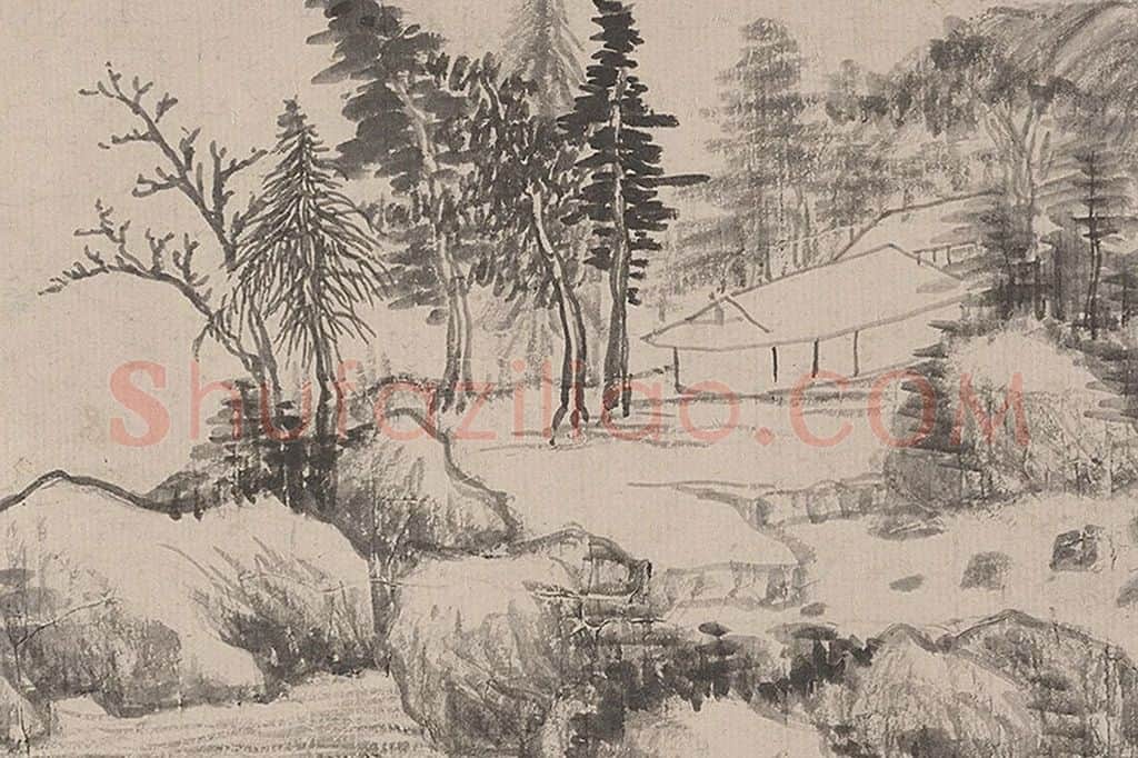 董其昌山水画《荆溪招隐图》局部 (7)