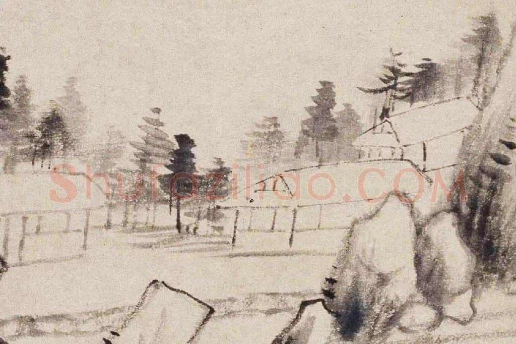 董其昌水墨山水画《佘山游境图》局部 (3)