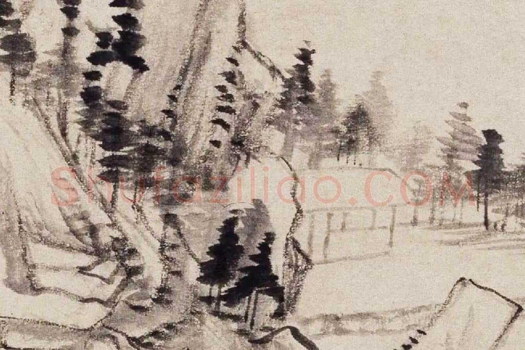 董其昌水墨山水画《佘山游境图》局部 (4)