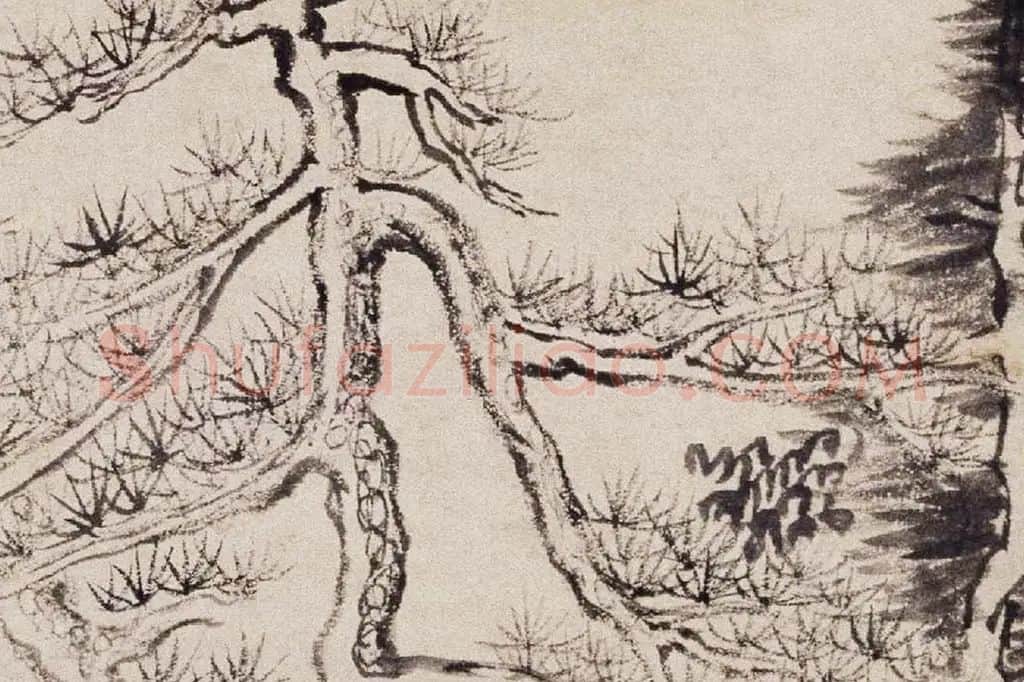 董其昌水墨山水画《佘山游境图》局部 (5)