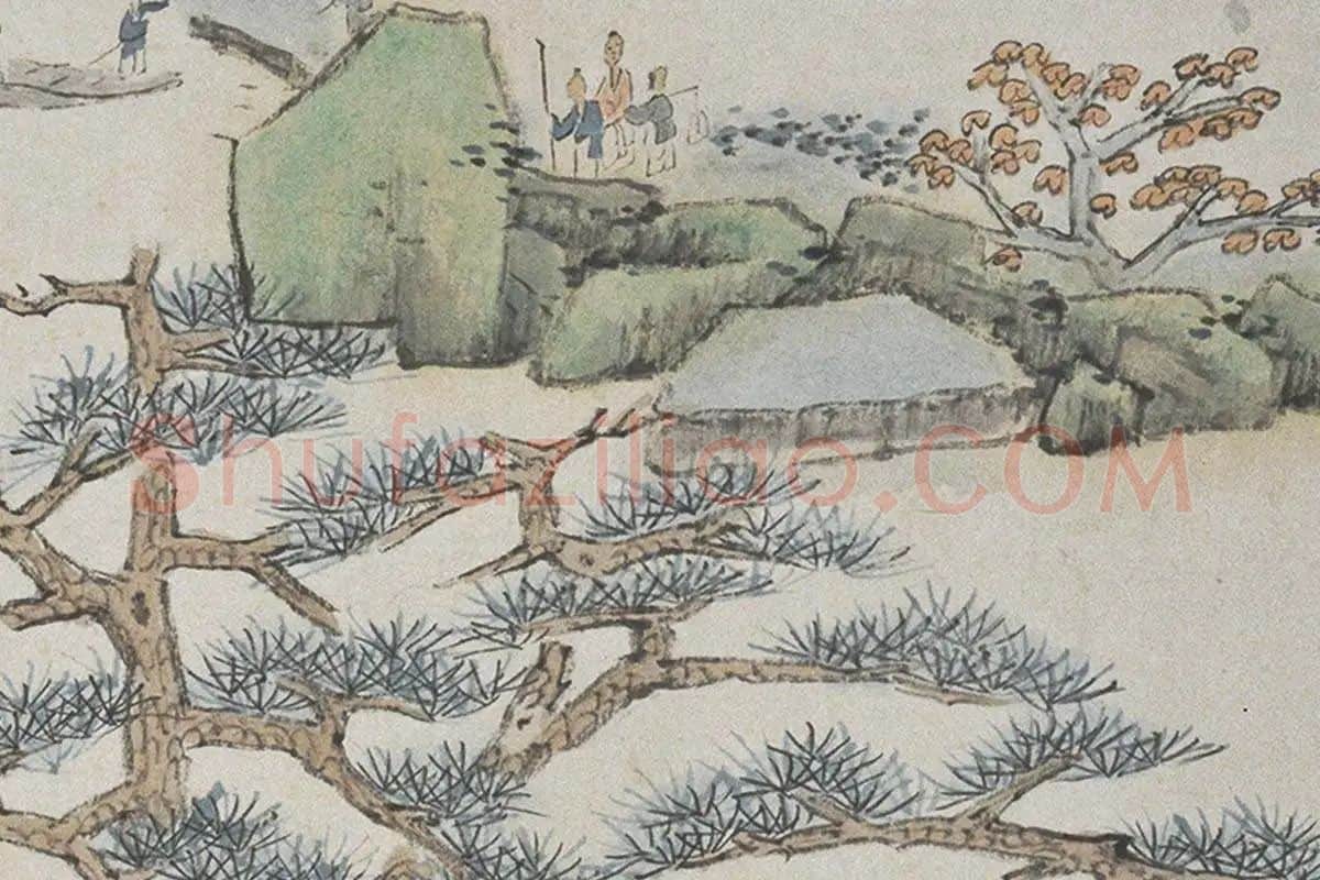 萧云从山水画长卷《秋山行旅图》局部细节 (9)