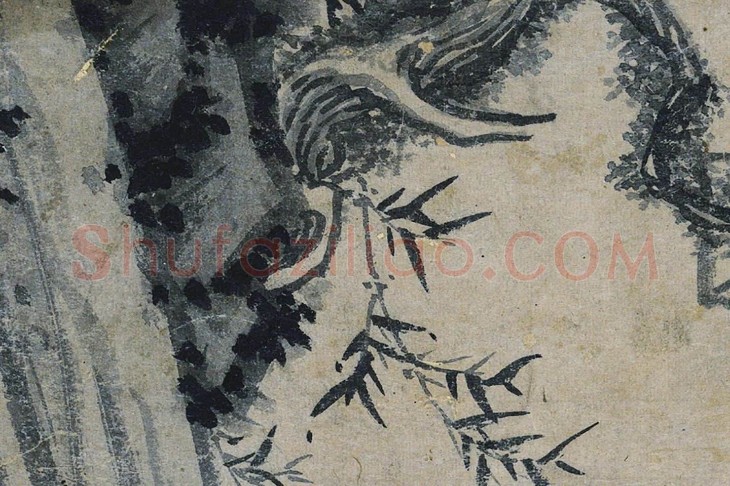 文同水墨画《竹石图》局部 (1)