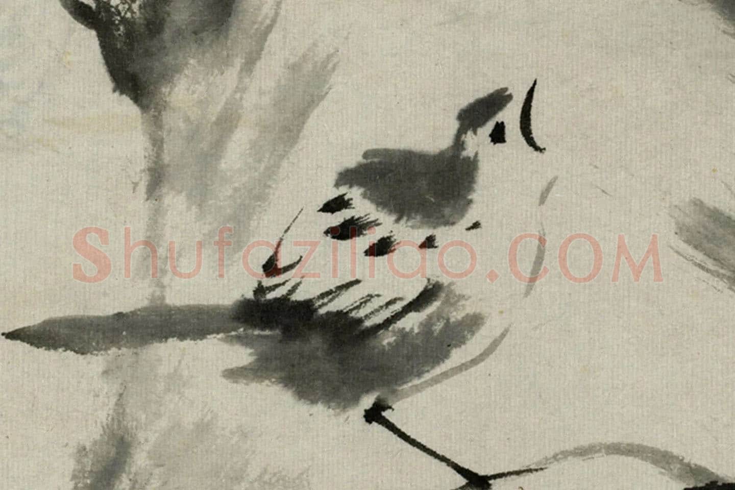 朱耷写意水墨画《雀石》局部 (2)