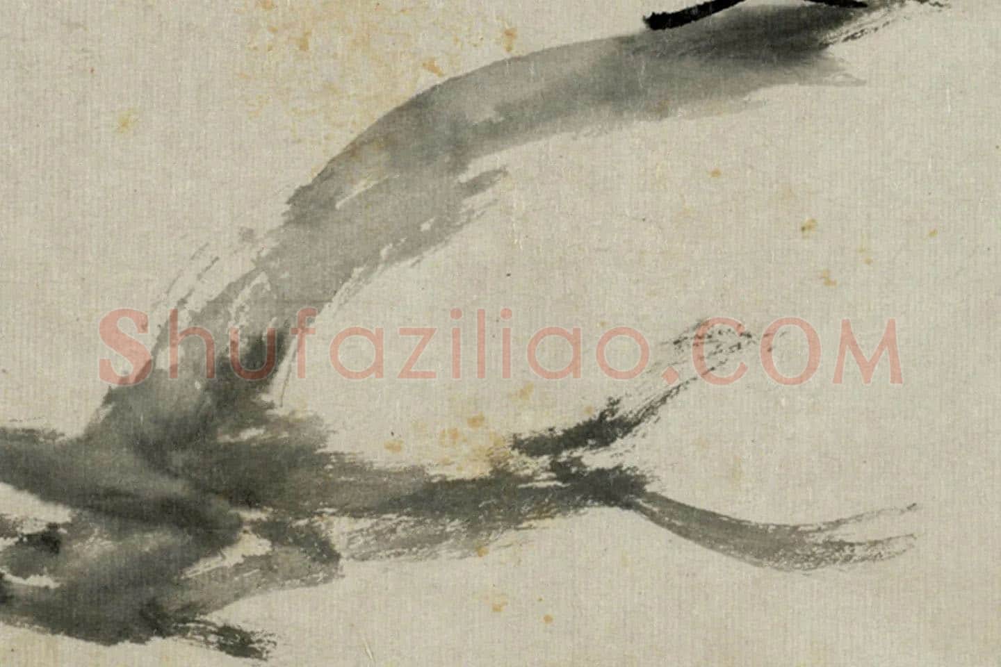 朱耷写意水墨画《山鸟枯槎图》局部 (2)