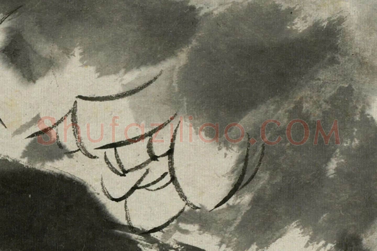 朱耷写意水墨画《荷花》局部 (1)
